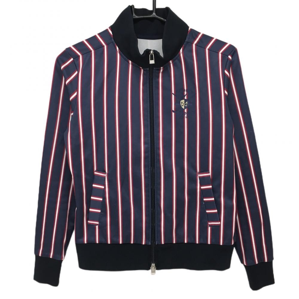 【美品】キャロウェイ ブルゾン ネイビー×レッド ストライプ 裏起毛  レディース L ゴルフウェア Callaway