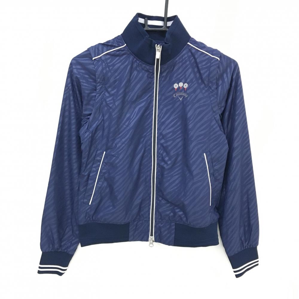 【超美品】キャロウェイ 2WAYジャケット ネイビー ゼブラ柄 裏地メッシュ 袖着脱可 レディース S ゴルフウェア Callaway