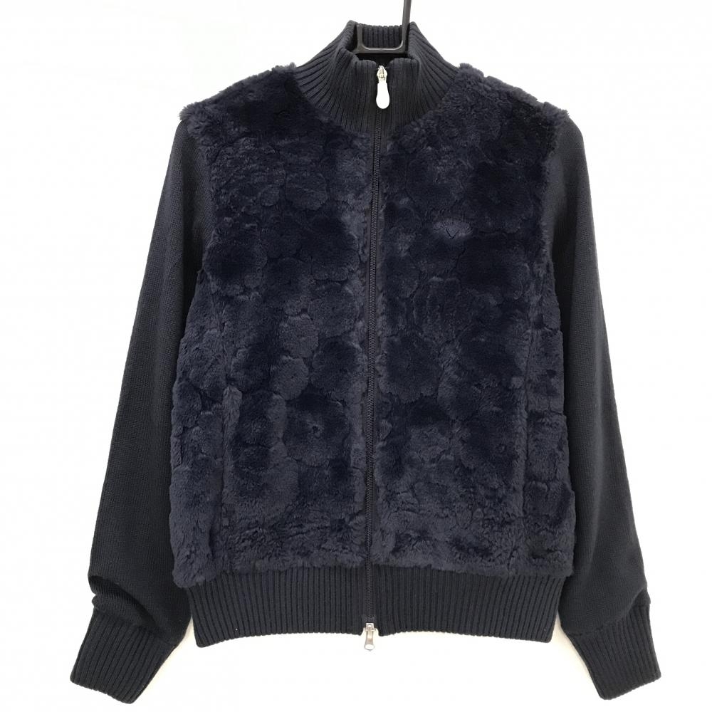キャロウェイ 異素材ニットジャケット ネイビー 身頃ボア ブルゾン  レディース M ゴルフウェア Callaway