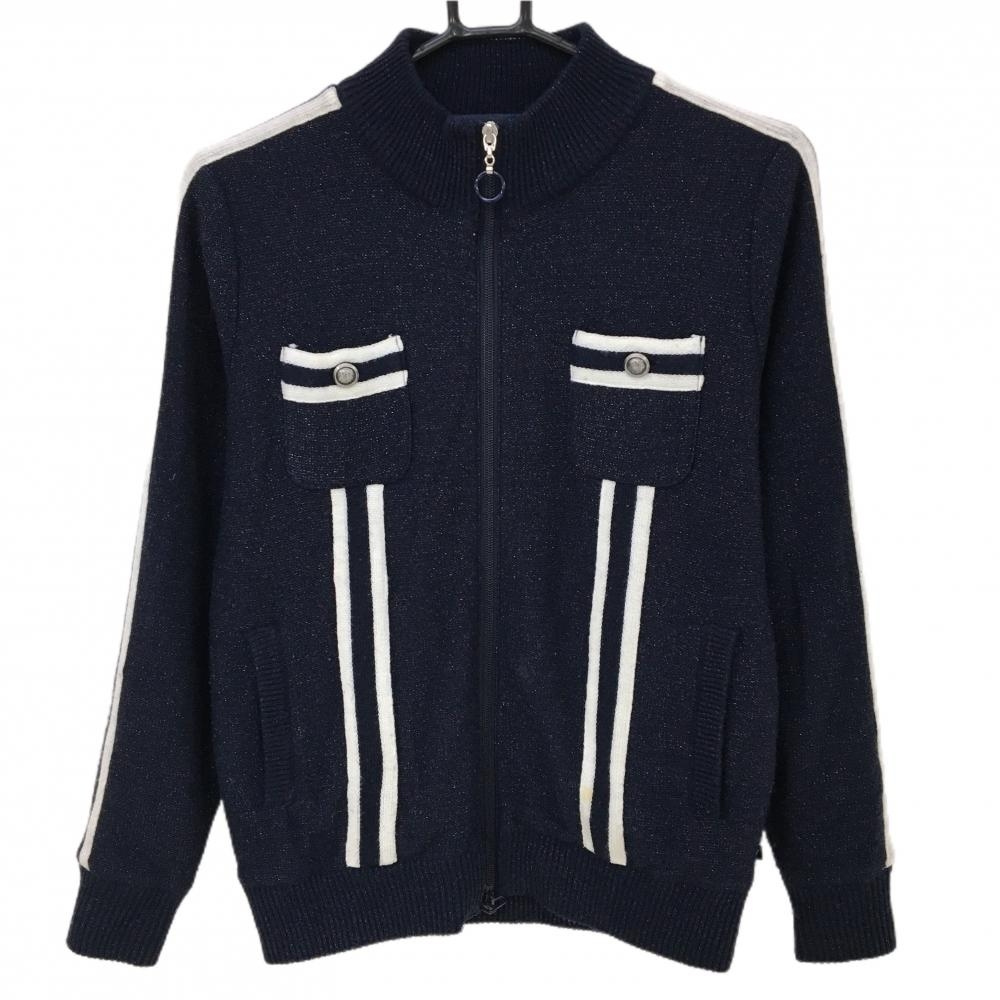 キャロウェイ ニットジャケット ネイビー 胸ポケット 裏地付き  レディース M ゴルフウェア Callaway