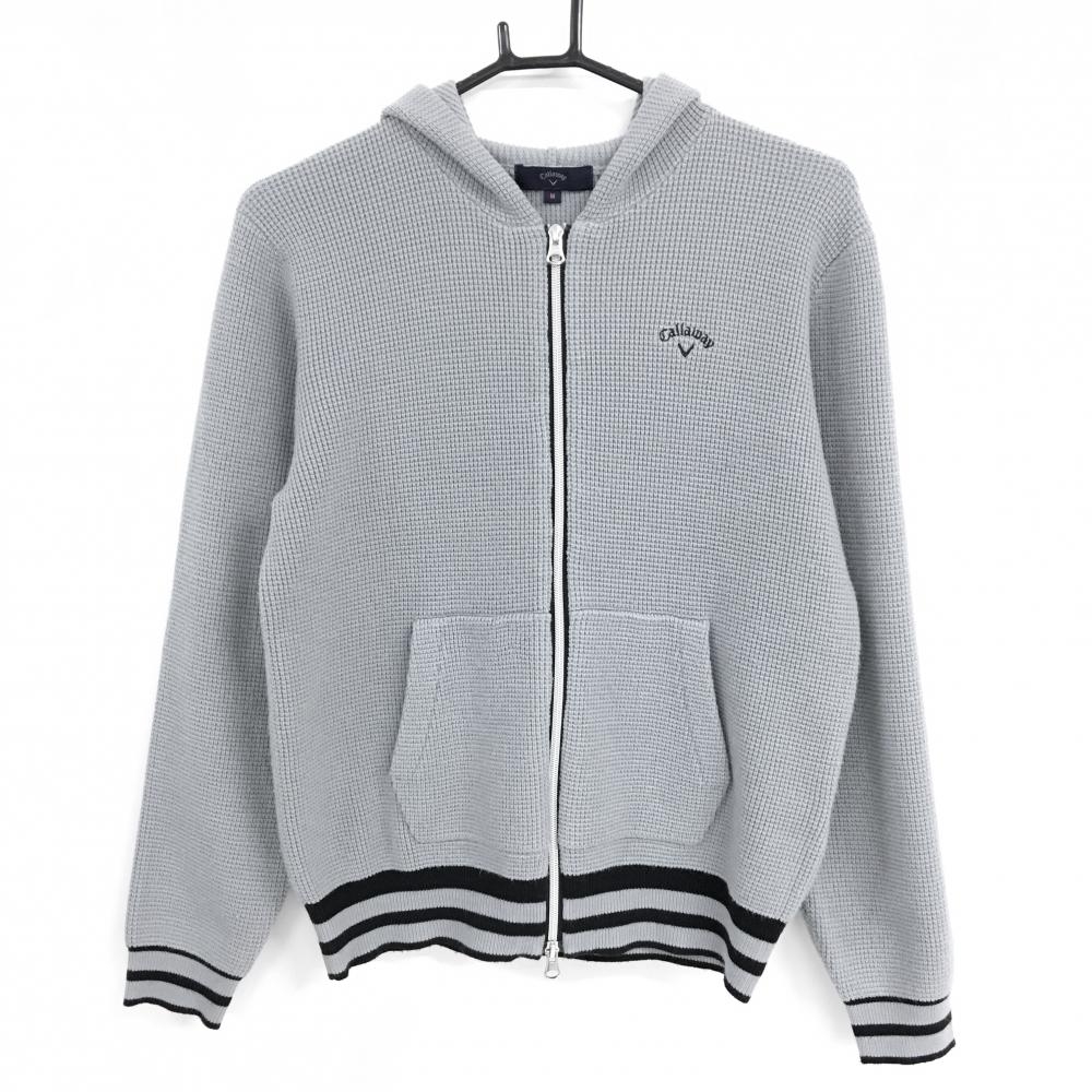 キャロウェイ ニットジップパーカー グレー×黒 裾・袖口ライン ジャケット レディース M ゴルフウェア Callaway