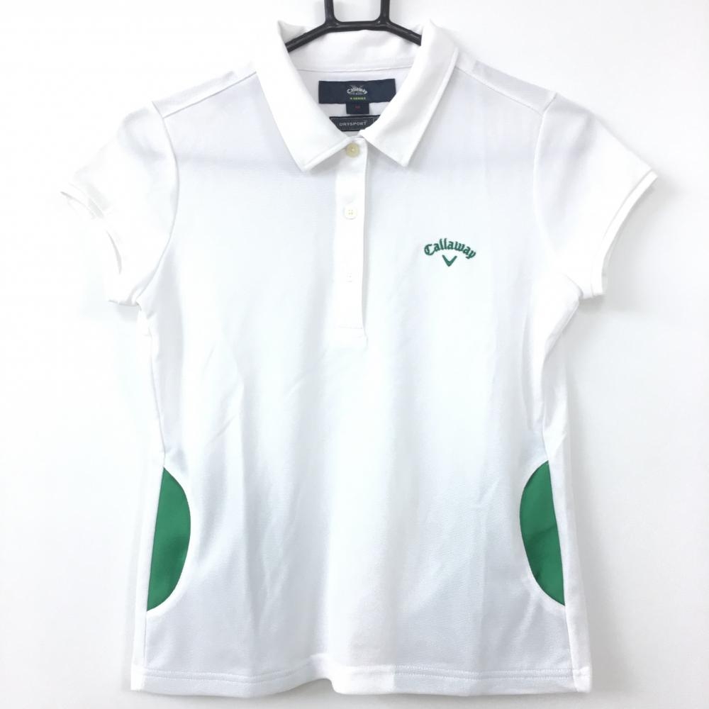 Callaway キャロウェイ 半袖ポロシャツ 白×グリーン DRYSPORT 左右ポケット  レディース M ゴルフウェア