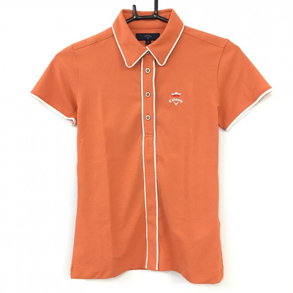 【超美品】Callaway キャロウェイ 半袖ポロシャツ オレンジ×白 ストレッチ シンプル レディース S ゴルフウェア