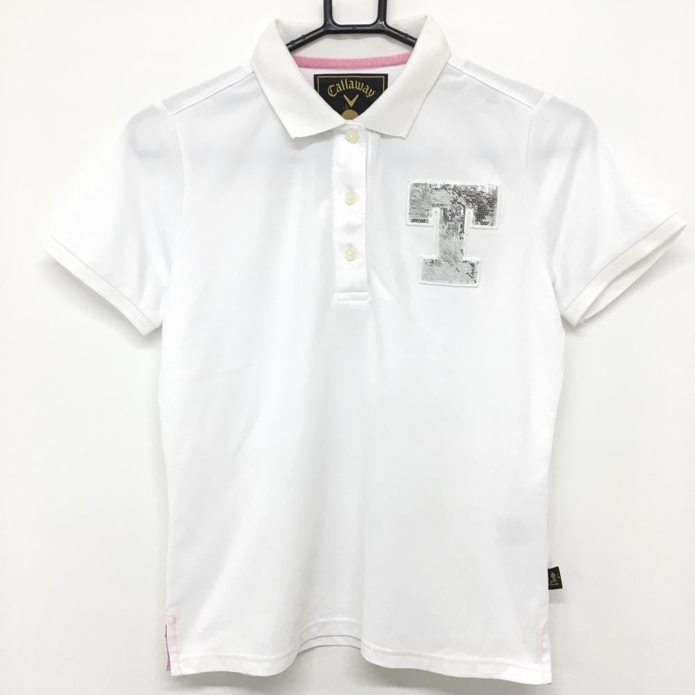 キャロウェイ 半袖ポロシャツ 白×シルバー スパンコール トゥイーティー レディース L ゴルフウェア Callaway