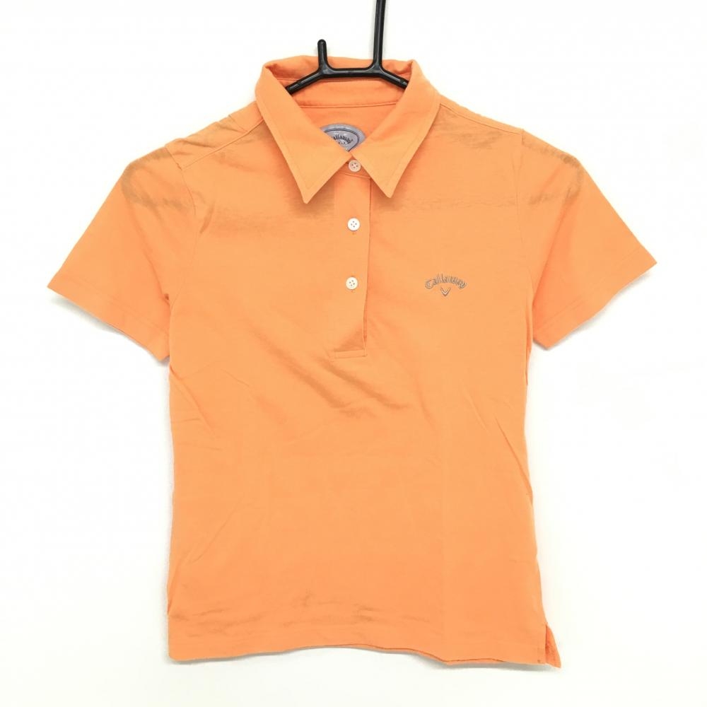 【美品】キャロウェイ 半袖ポロシャツ オレンジ シンプル 無地 レディース M ゴルフウェア Callaway
