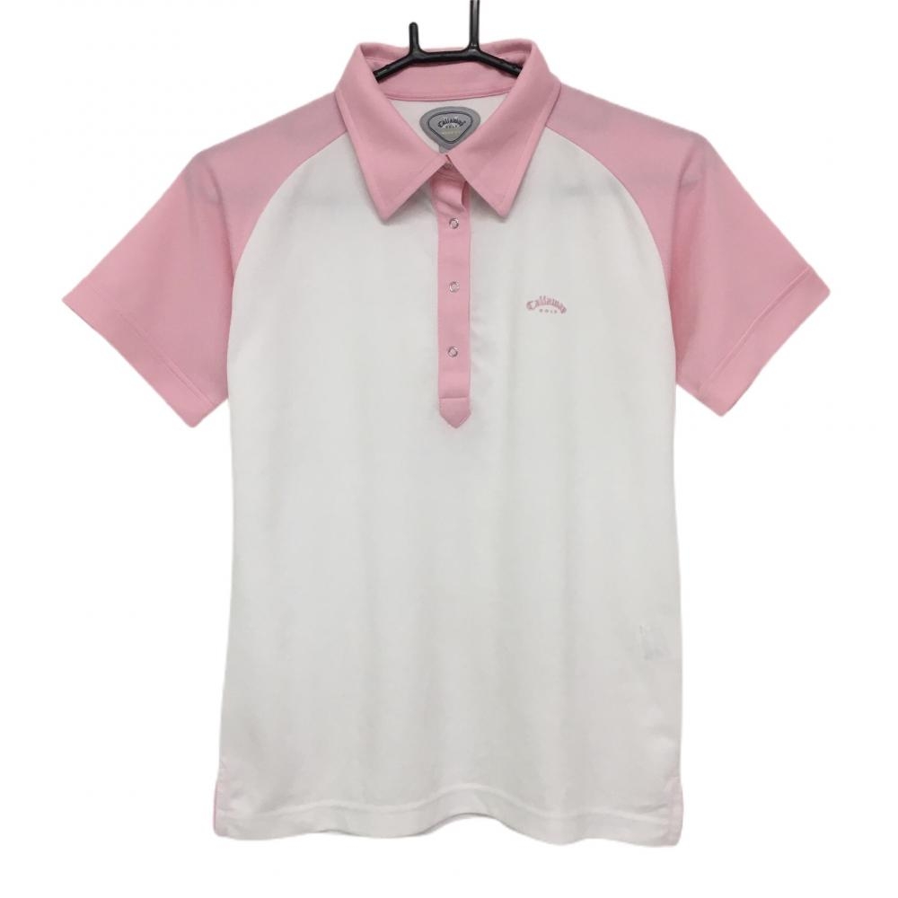 【美品】キャロウェイ 半袖ポロシャツ 白×ピンク スナップボタン  レディース M ゴルフウェア Callaway