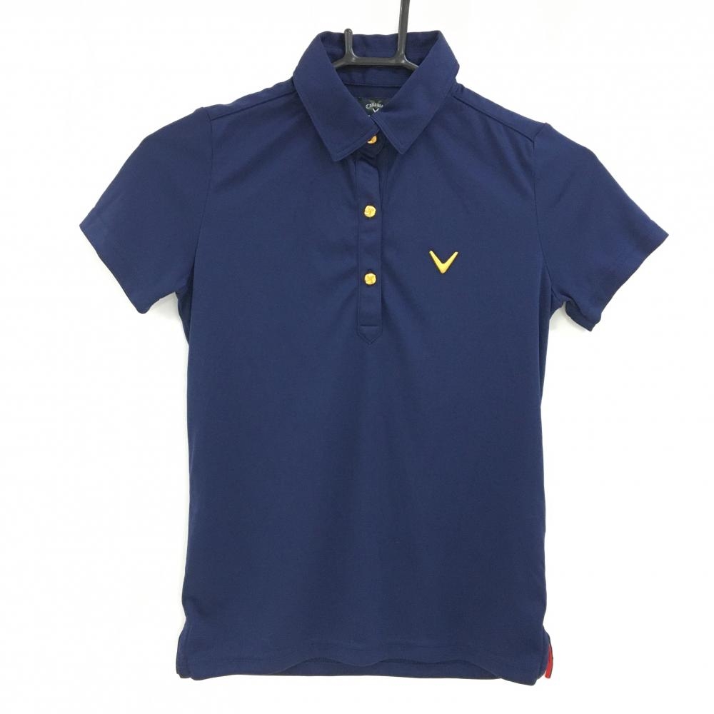 【超美品】キャロウェイ 半袖ポロシャツ ネイビー DRYSPORT ゴールドボタン レディース S ゴルフウェア Callaway