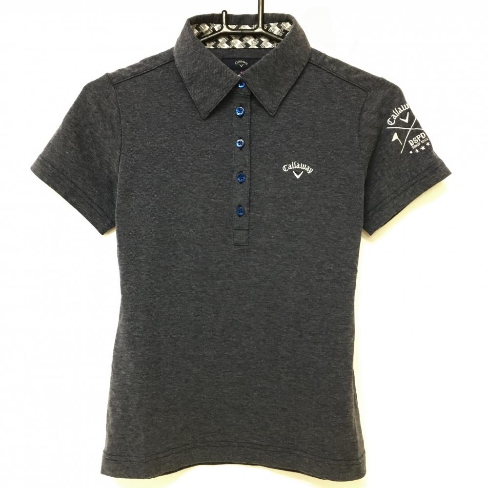 【美品】キャロウェイ 半袖ポロシャツ 杢ネイビー 襟・前立て裏柄 ロゴ刺しゅう レディース S ゴルフウェア Callaway