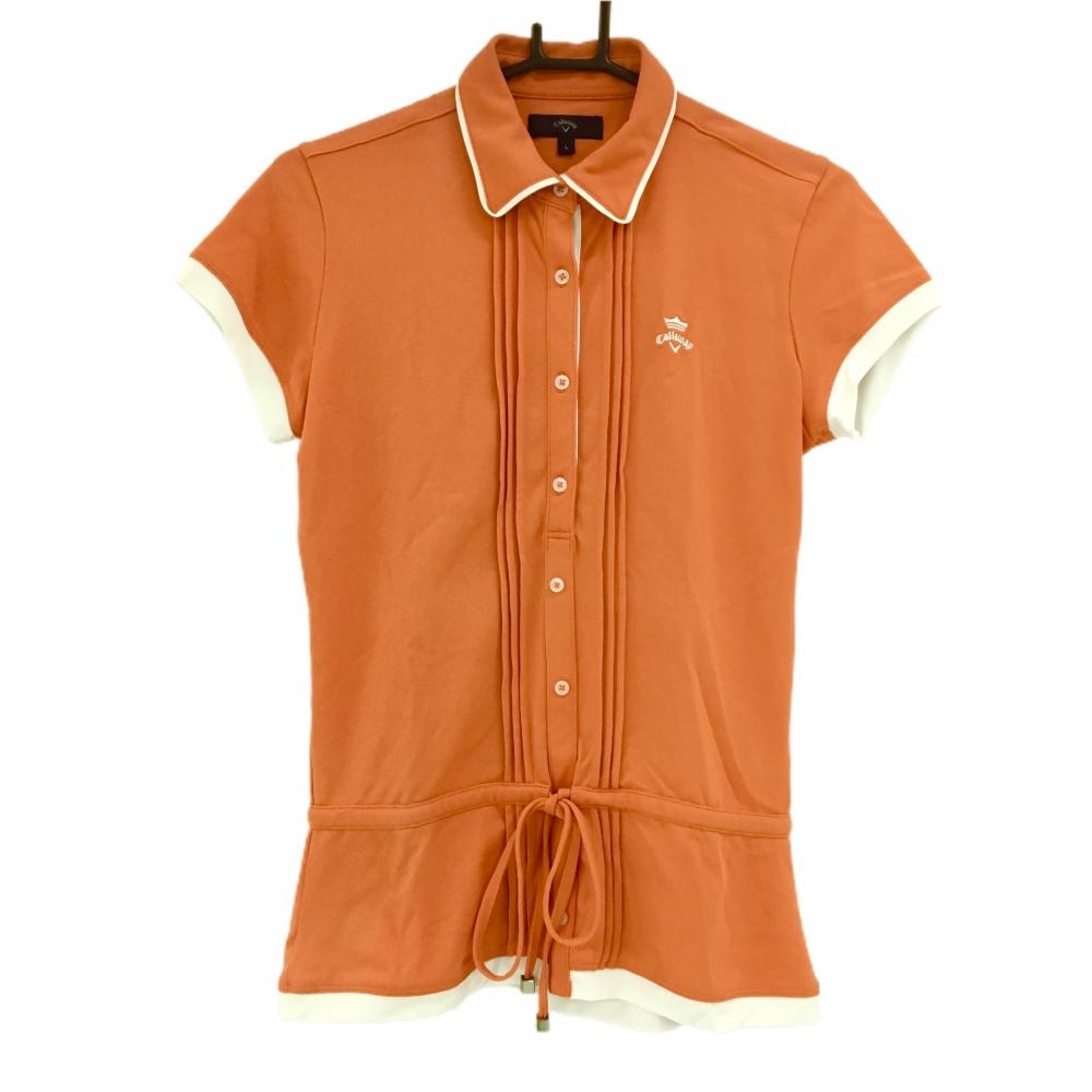 【超美品】キャロウェイ 半袖ポロシャツ　オレンジ×白 ピンタック チュニック丈 レディース L ゴルフウェア Callaway