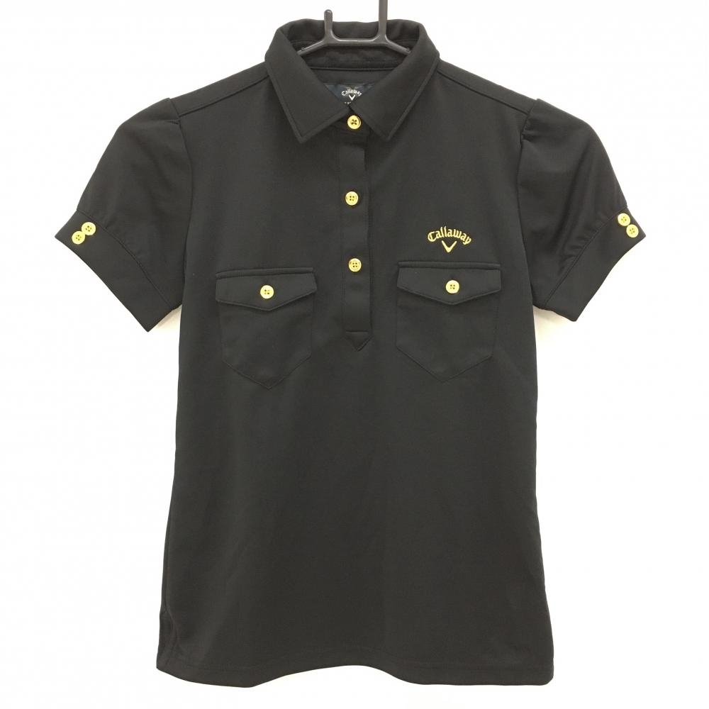【超美品】キャロウェイ 半袖ポロシャツ 黒 胸ポケット付 ゴールドボタン レディース S ゴルフウェア Callaway