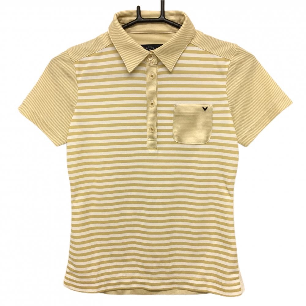 【超美品】キャロウェイ 半袖ポロシャツ ベージュ×白 ボーダー  レディース S ゴルフウェア Callaway