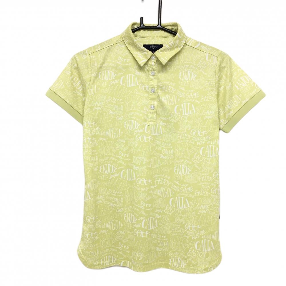 キャロウェイ 半袖ポロシャツ ライムグリーン×白 英字総柄  レディース M ゴルフウェア Callaway