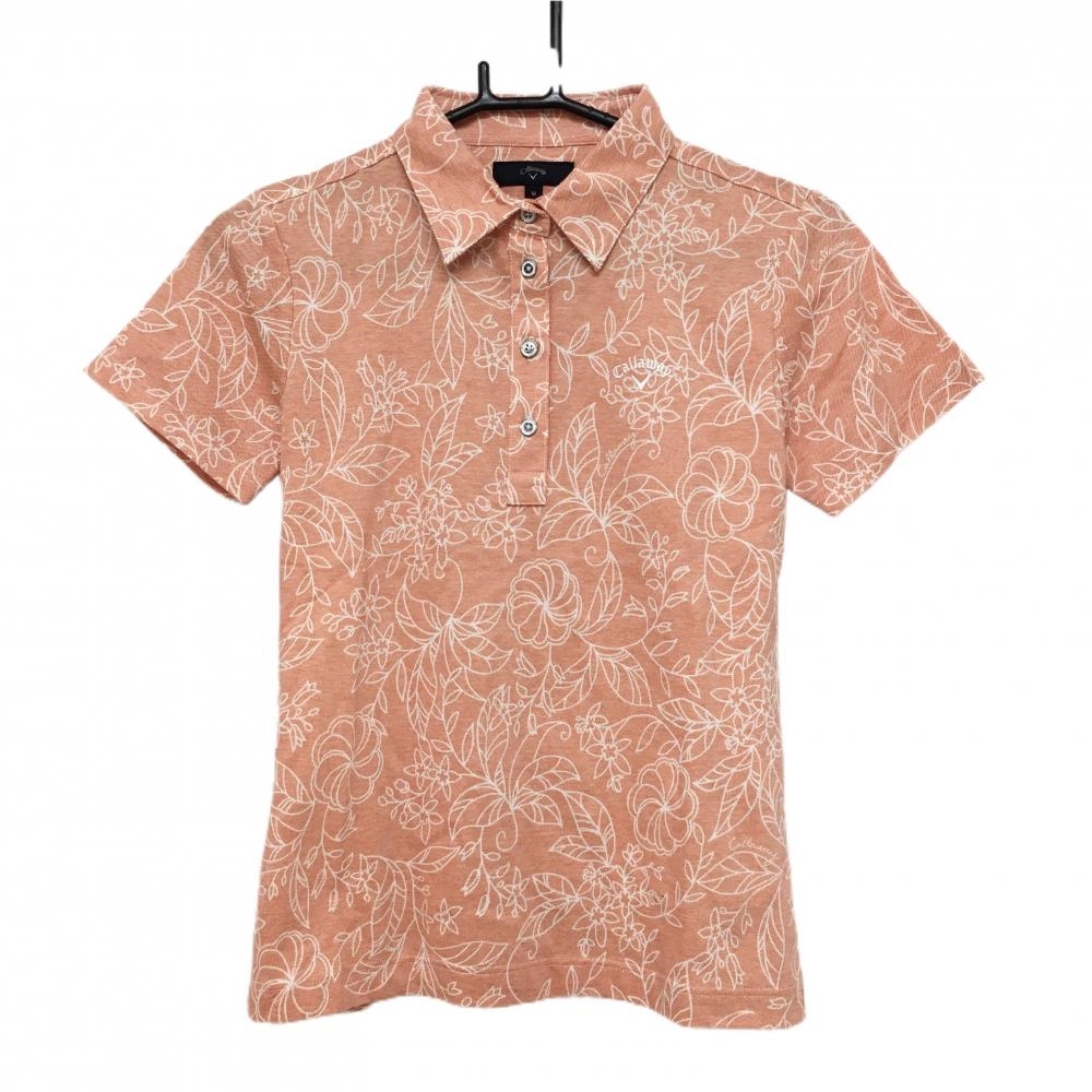 キャロウェイ 半袖ポロシャツ オレンジ×白 総柄 ロゴ刺しゅう  レディース M ゴルフウェア サンプル品 Callaway