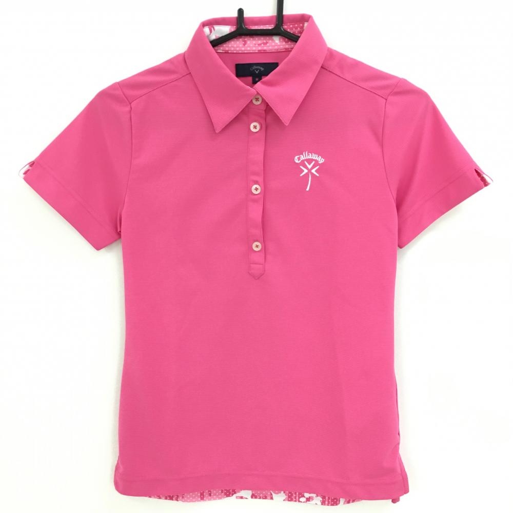 【美品】キャロウェイ 半袖ポロシャツ ピンク 細ボーダー地模様 レディース M ゴルフウェア Callaway