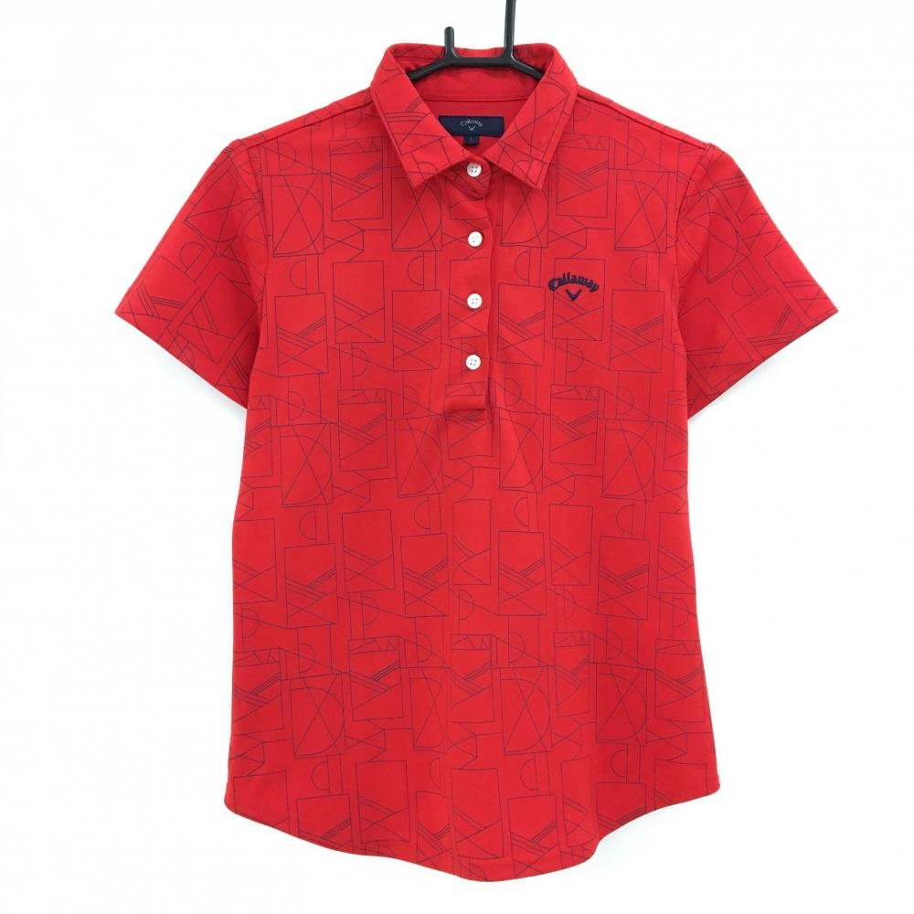 【美品】キャロウェイ 半袖ポロシャツ レッド×ネイビー 総柄 レディース L ゴルフウェア Callaway