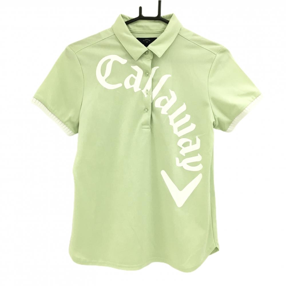 【超美品】キャロウェイ 半袖ポロシャツ ライトグリーン系×白 ビッグロゴプリント レディース L ゴルフウェア Callaway
