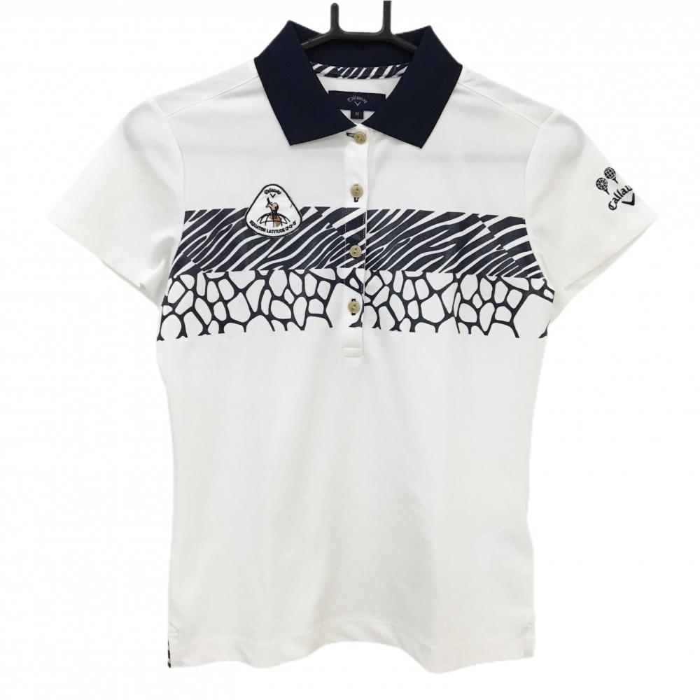 【美品】キャロウェイ 半袖ポロシャツ 白×ネイビー レディース M ゴルフウェア Callaway