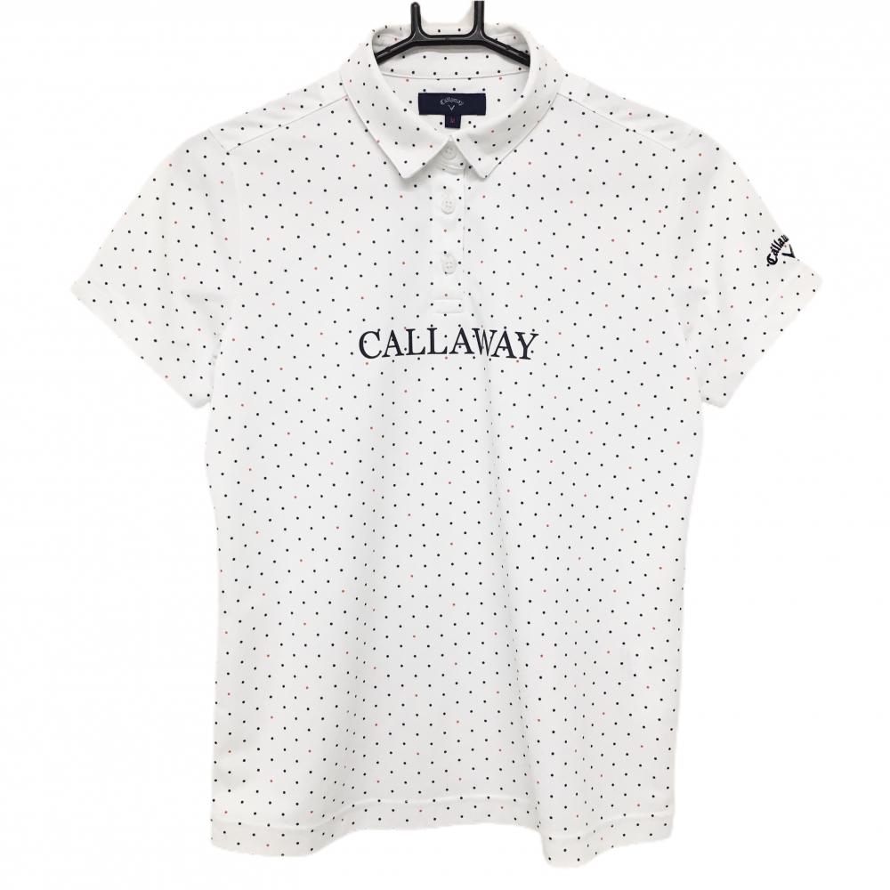 【超美品】キャロウェイ 半袖ポロシャツ 白×ネイビー ドット レディース M ゴルフウェア 2024年モデル Callaway