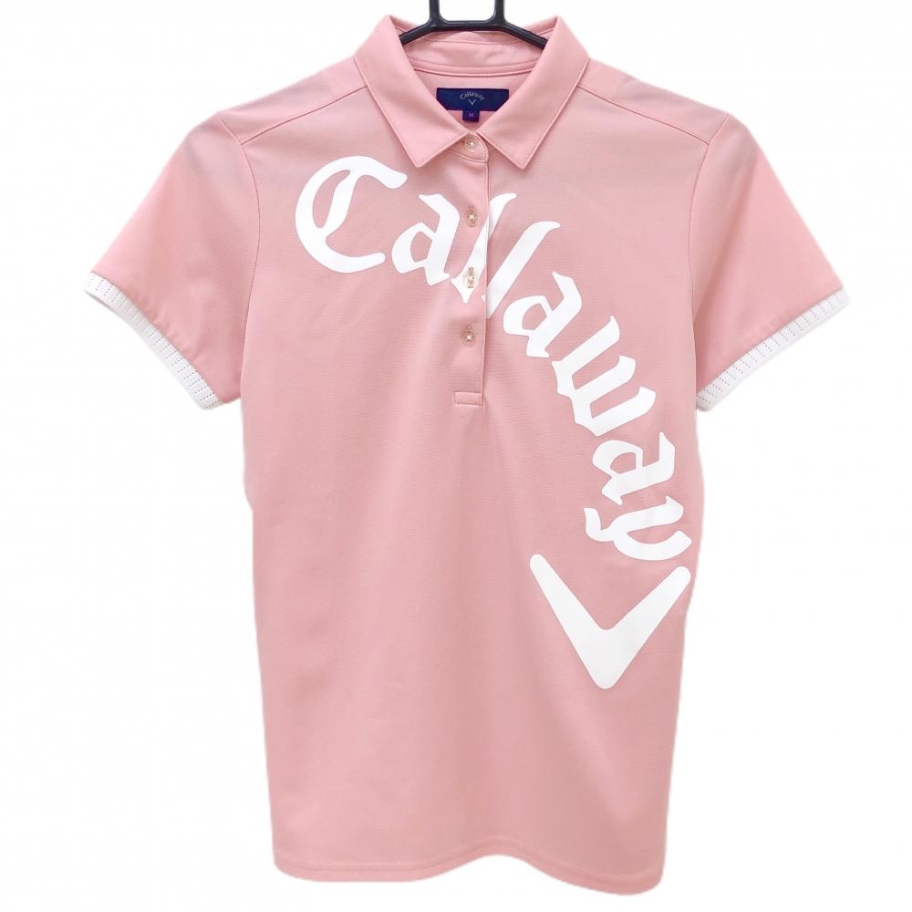 【美品】キャロウェイ 半袖ポロシャツ ピンク×白 ビッグロゴ  レディース M ゴルフウェア Callaway