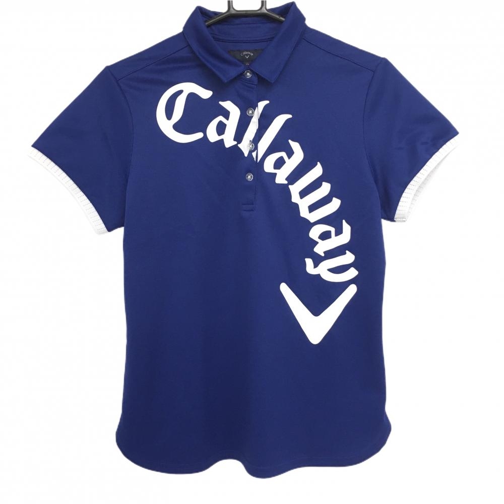 【超美品】キャロウェイ 半袖ポロシャツ ネイビー×白 ビッグロゴ  レディース LL ゴルフウェア Callaway