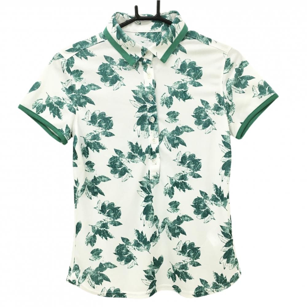 【超美品】キャロウェイ 半袖ポロシャツ 白×グリーン リーフ柄 レディース M ゴルフウェア Callaway