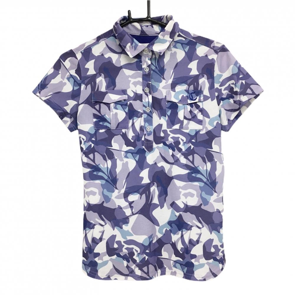 キャロウェイ 半袖ポロシャツ ライトパープル×パープル 総柄 胸元ロゴ レディース M ゴルフウェア Callaway