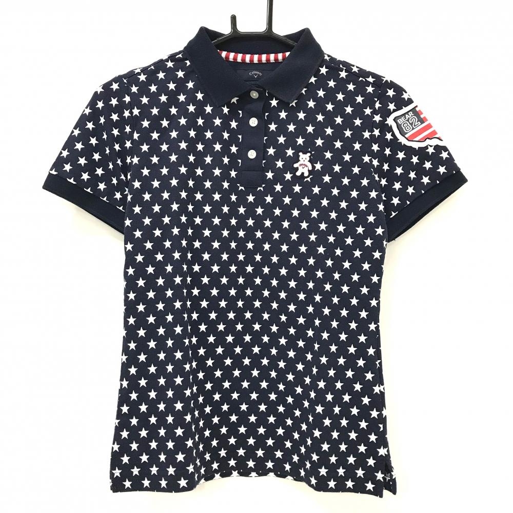 キャロウェイ 半袖ポロシャツ ネイビー×白 星柄 ベアワッペン  レディース M ゴルフウェア Callaway