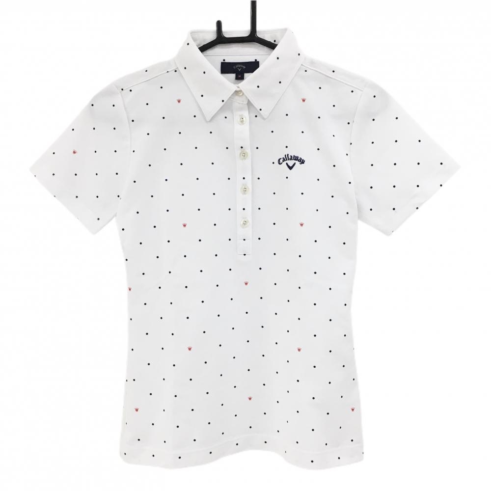 キャロウェイ 半袖ポロシャツ 白×ネイビー ドット ロゴ刺しゅう レディース M ゴルフウェア Callaway
