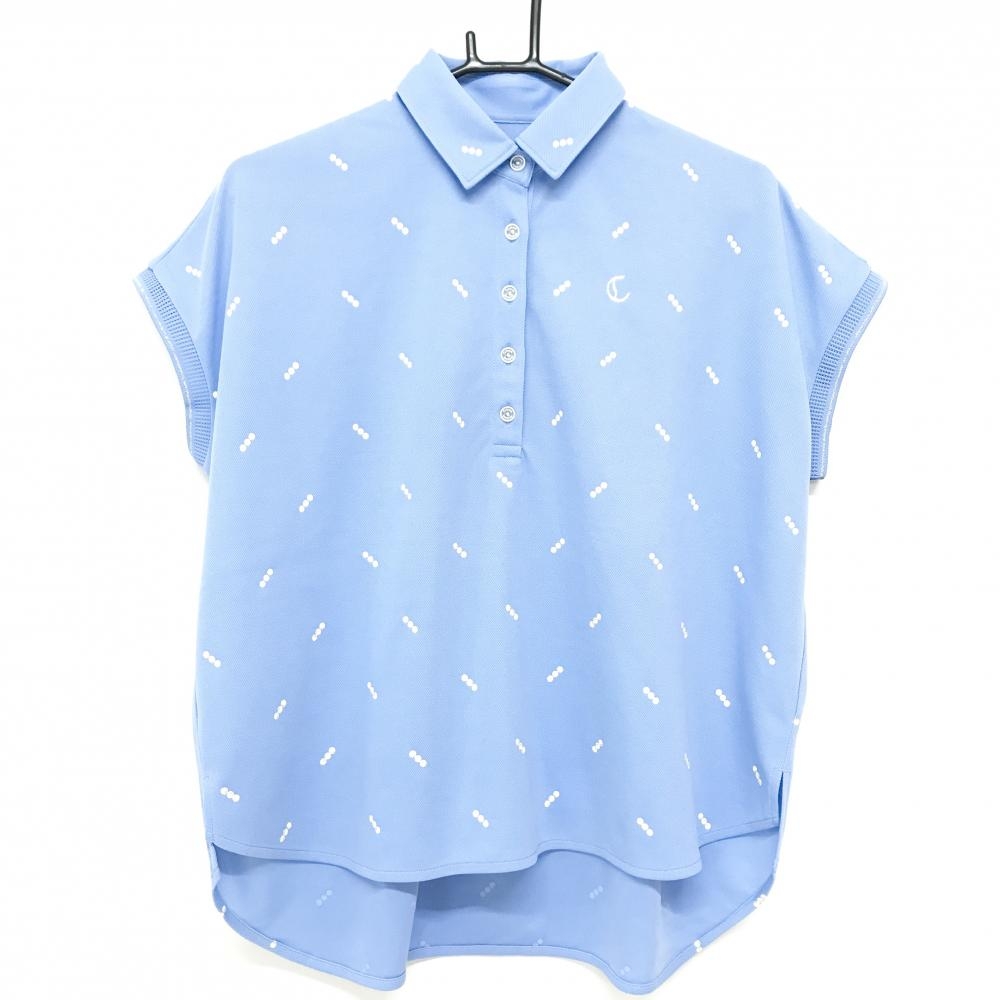 【美品】キャロウェイ レッドレーベル 半袖ポロシャツ ライトブルー×白 総柄 胸ロゴ レディース L ゴルフウェア Callaway