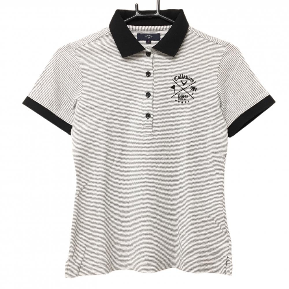 キャロウェイ 半袖ポロシャツ 白×黒 ボーダーロゴ刺しゅう レディース M ゴルフウェア Callaway