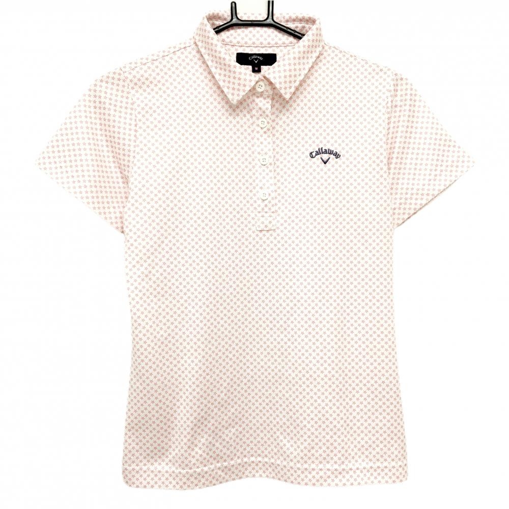 【美品】キャロウェイ 半袖ポロシャツ 白×レッド 総柄 レディース M ゴルフウェア Callaway