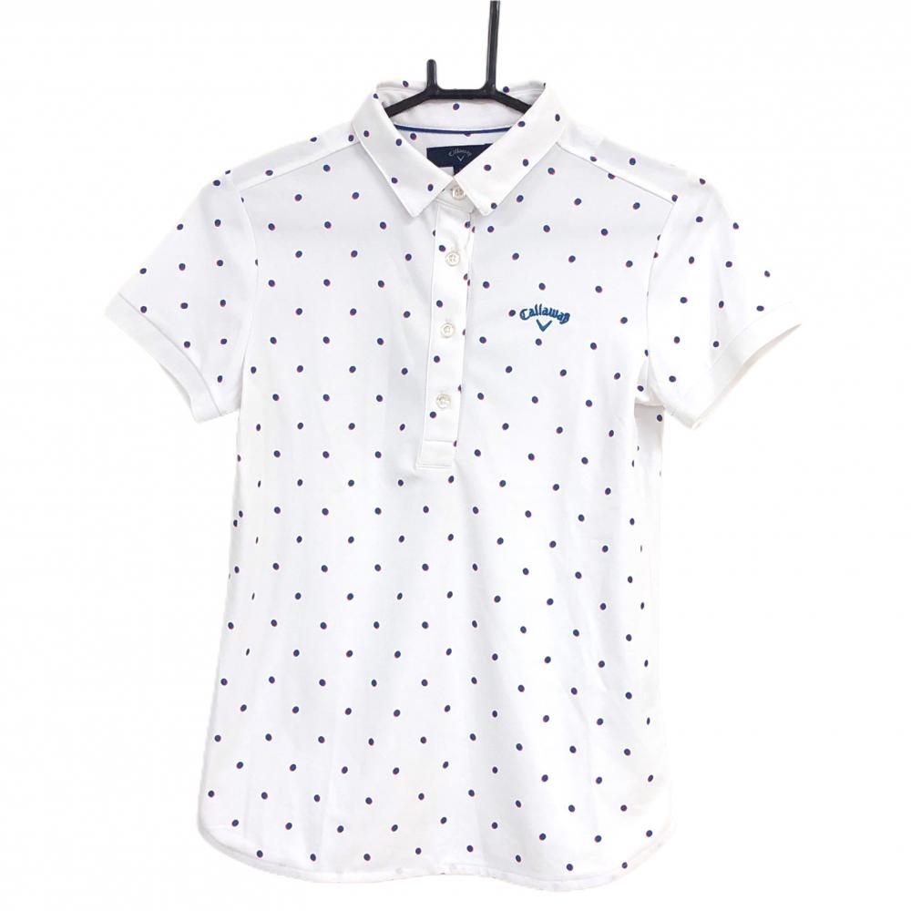 【新品】キャロウェイ 半袖ポロシャツ 白×ブルー ドット 吸汗速乾 UVカット 通気性  レディース M ゴルフウェア Callaway