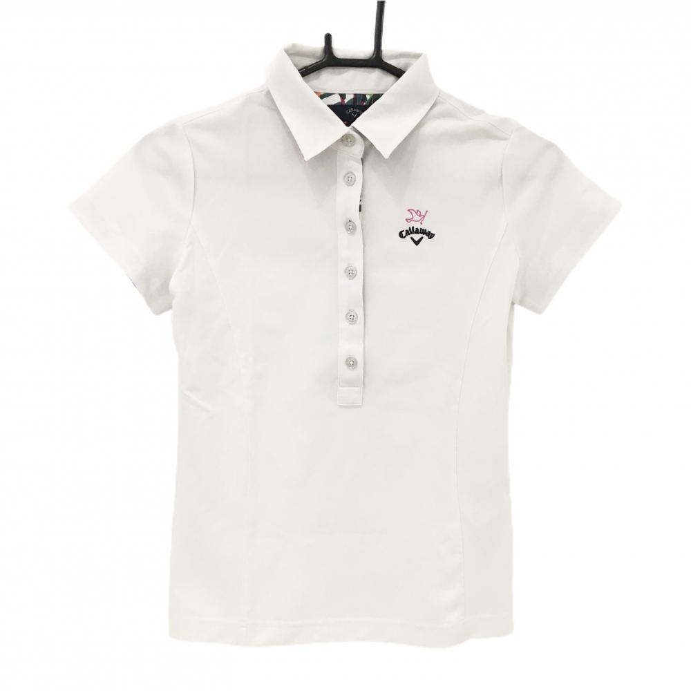 キャロウェイ 半袖ポロシャツ 白 ロゴ刺しゅう レディース S ゴルフウェア Callaway