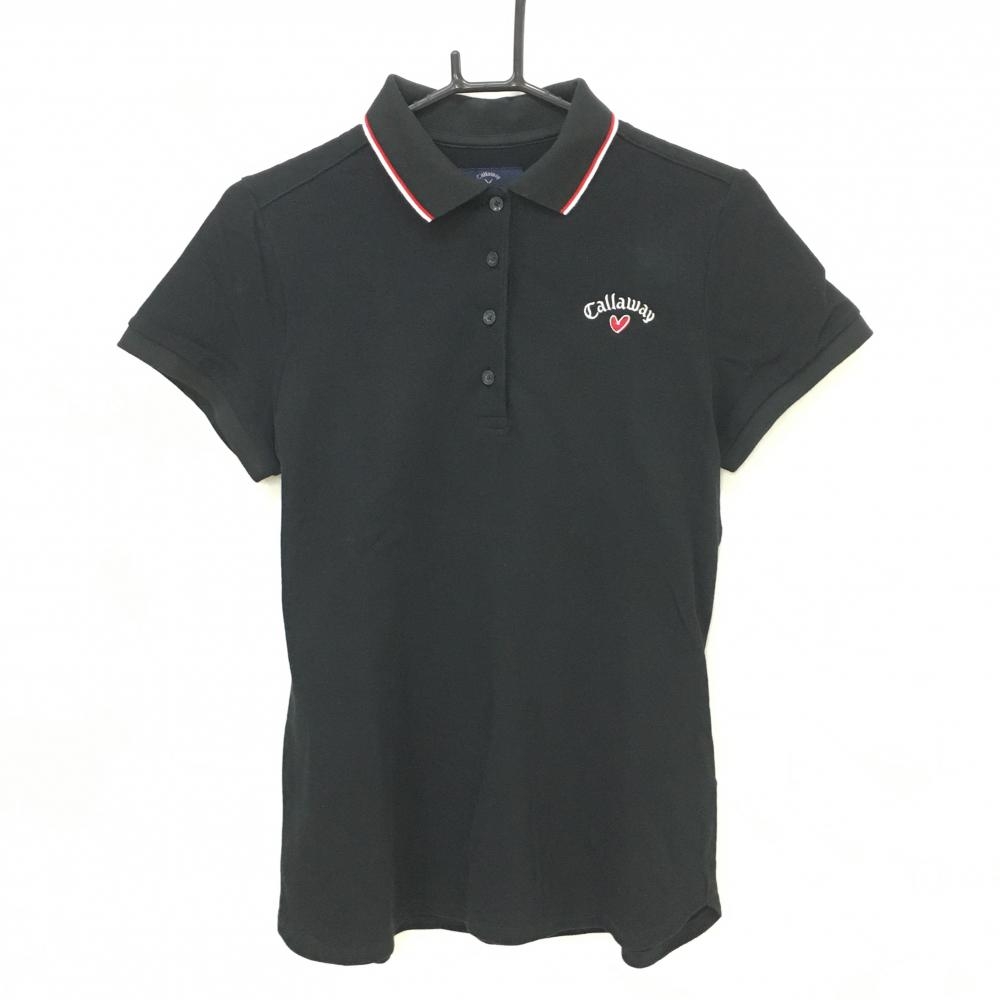 キャロウェイ 半袖ポロシャツ 黒×レッド×白 襟縁ライン ハート刺しゅう  レディース LL ゴルフウェア Callaway