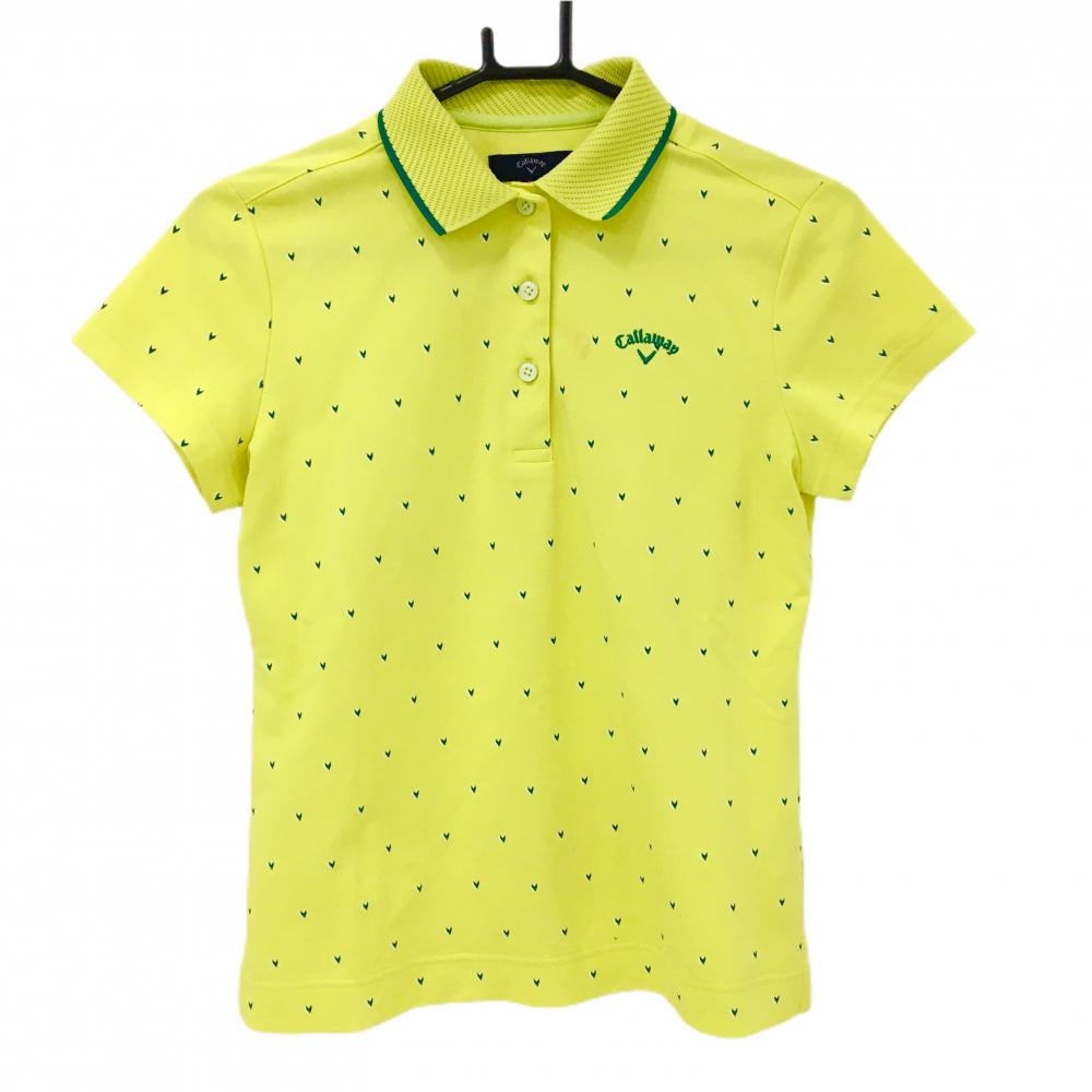 キャロウェイ 半袖ポロシャツ イエロー×グリーン 総柄 レディース M ゴルフウェア Callaway