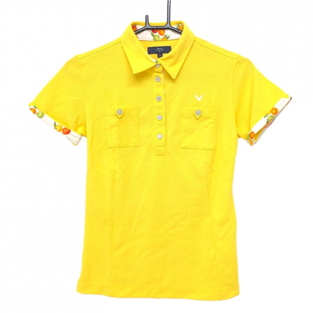 【超美品】キャロウェイ 半袖ポロシャツ イエロー 胸ポケット ロゴ刺しゅう  レディース M ゴルフウェア Callaway