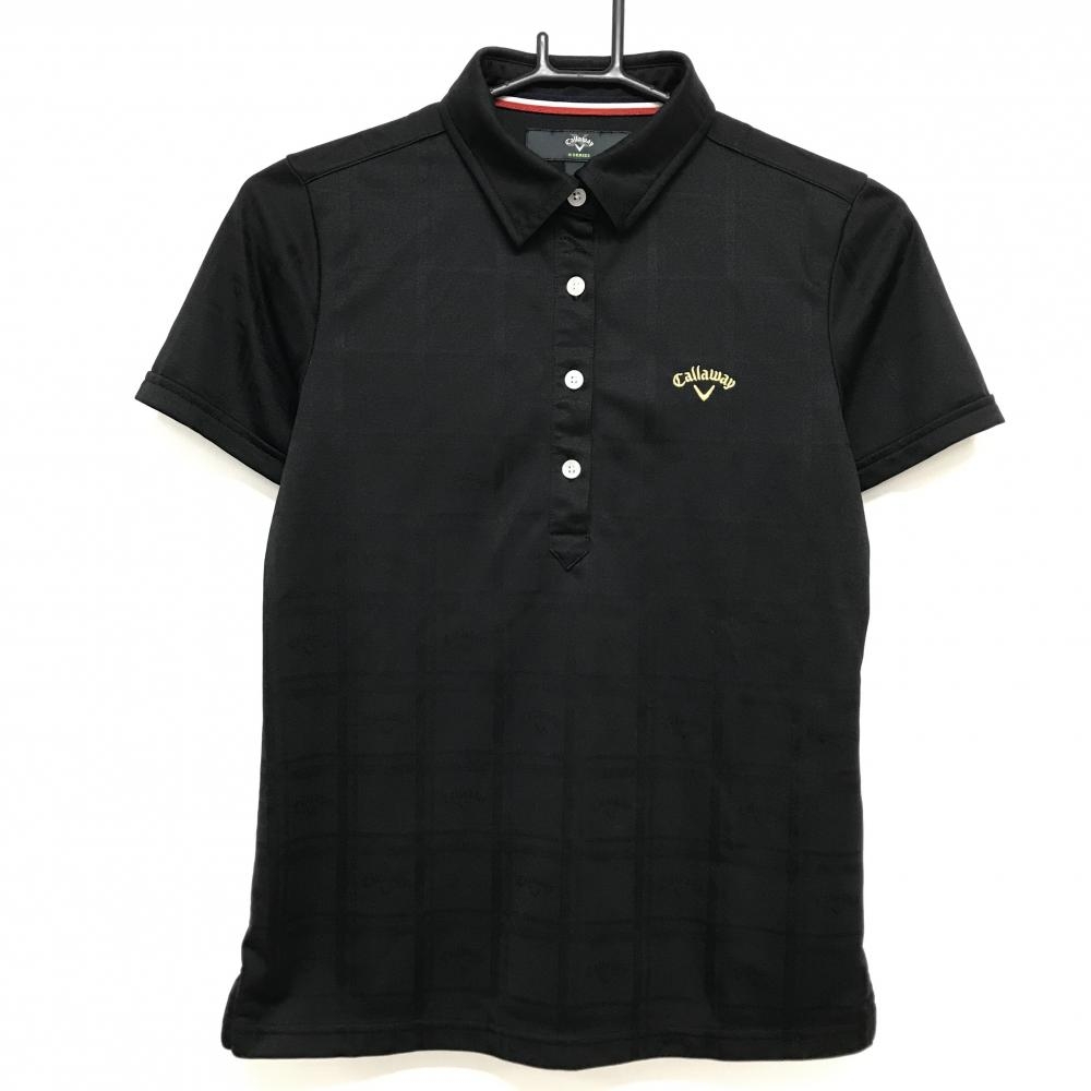 【超美品】キャロウェイ 半袖ポロシャツ 黒 ロゴ・格子柄地模様 ロゴ刺しゅう レディース L ゴルフウェア Callaway