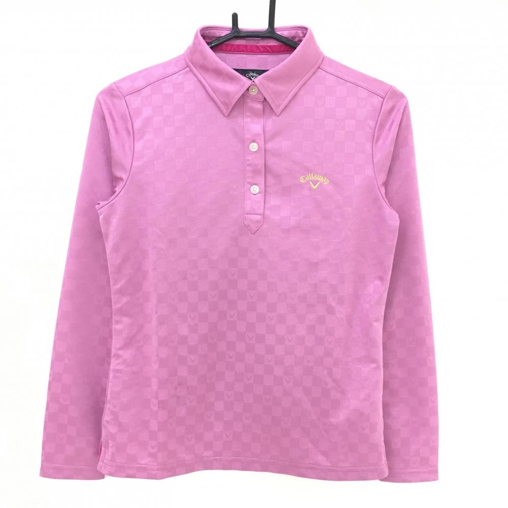 【超美品】キャロウェイ 長袖ポロシャツ ピンク ブロックチェック地模様 レディース M ゴルフウェア Callaway