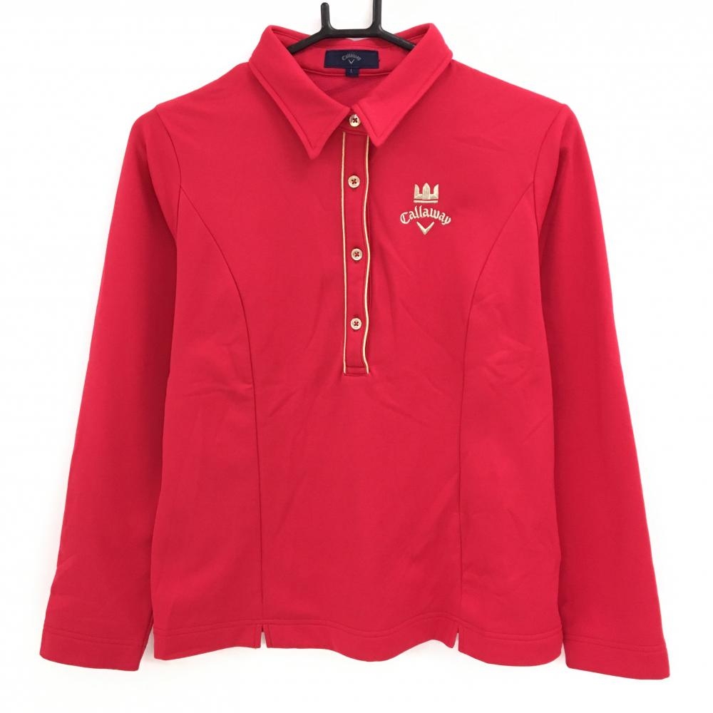 キャロウェイ 長袖ポロシャツ レッド ロゴゴールド  レディース L ゴルフウェア Callaway