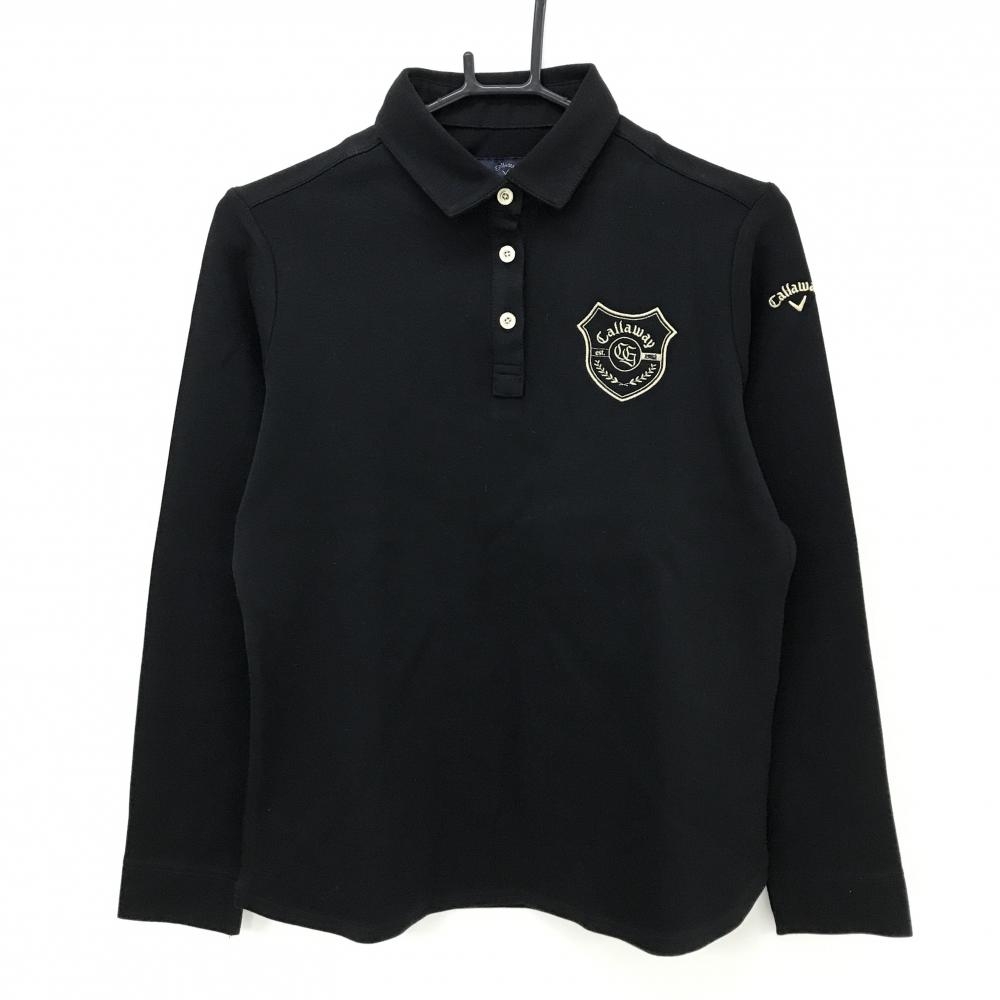 【美品】キャロウェイ 長袖ポロシャツ 黒×ゴールド ロゴ刺しゅう レディース L ゴルフウェア 2023年モデル Callaway