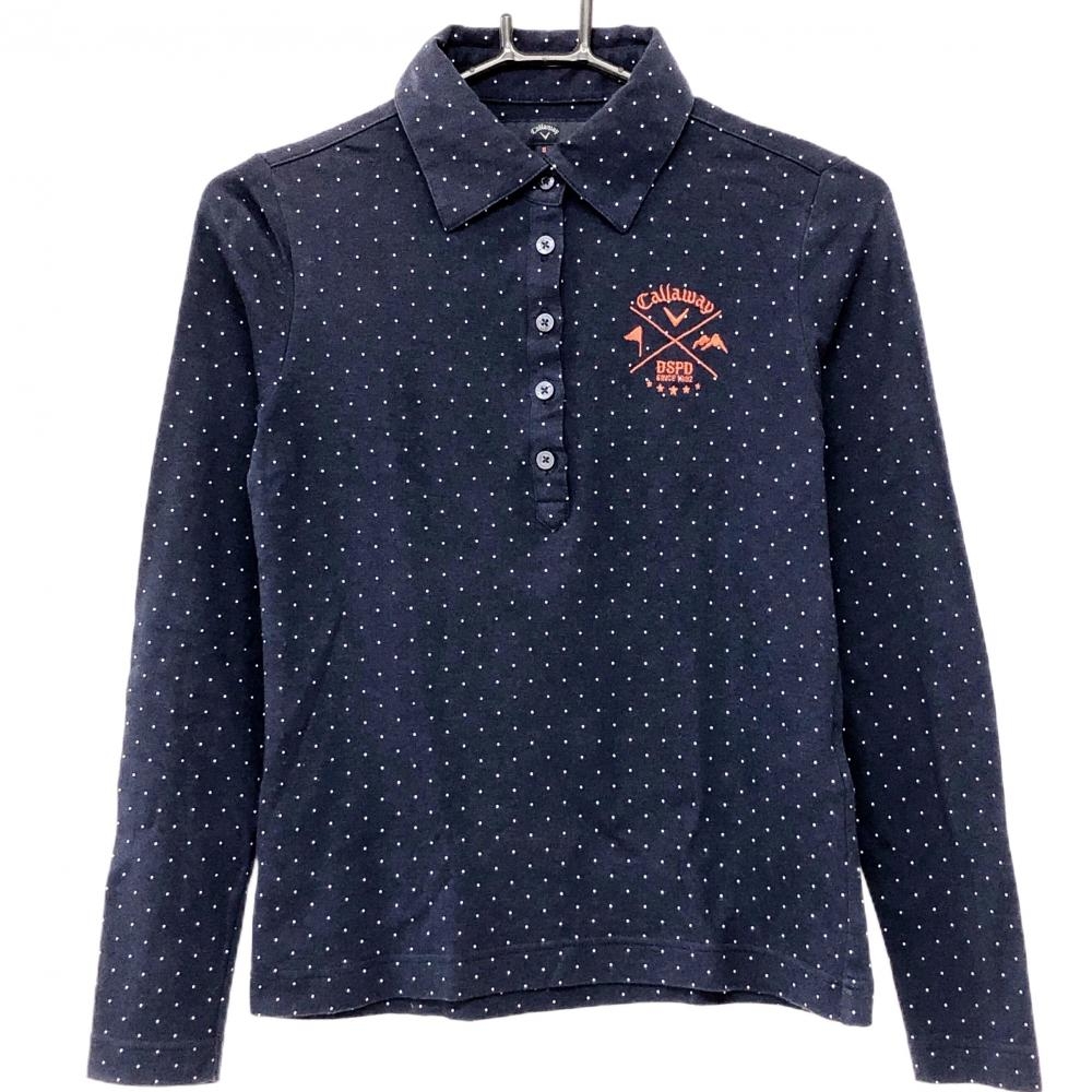 キャロウェイ 長袖ポロシャツ ネイビー×白 ドット柄  レディース S ゴルフウェア Callaway