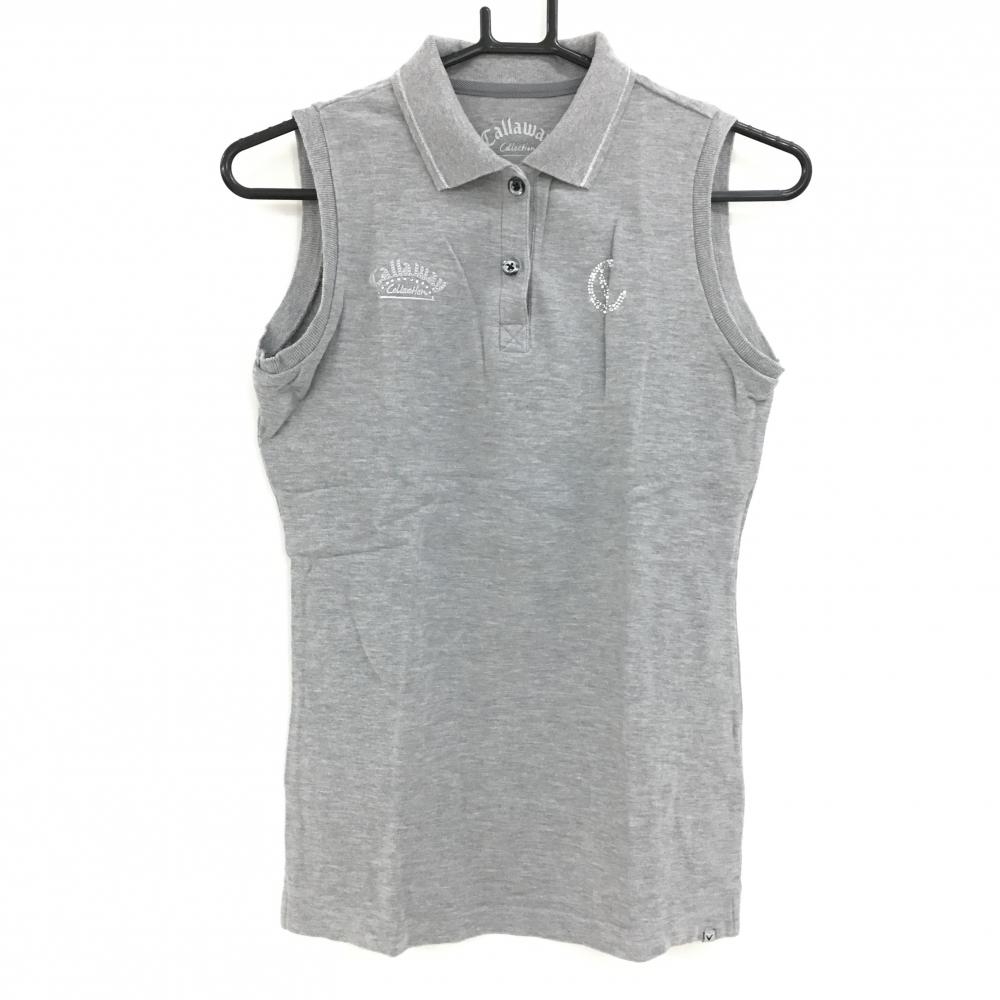 【美品】キャロウェイ ノースリーブポロシャツ グレー ラインストーンロゴ レディース M ゴルフウェア Callaway