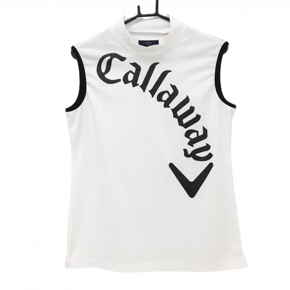 キャロウェイ ノースリーブハイネックシャツ 白×黒 ビッグロゴ レディース LL ゴルフウェア Callaway
