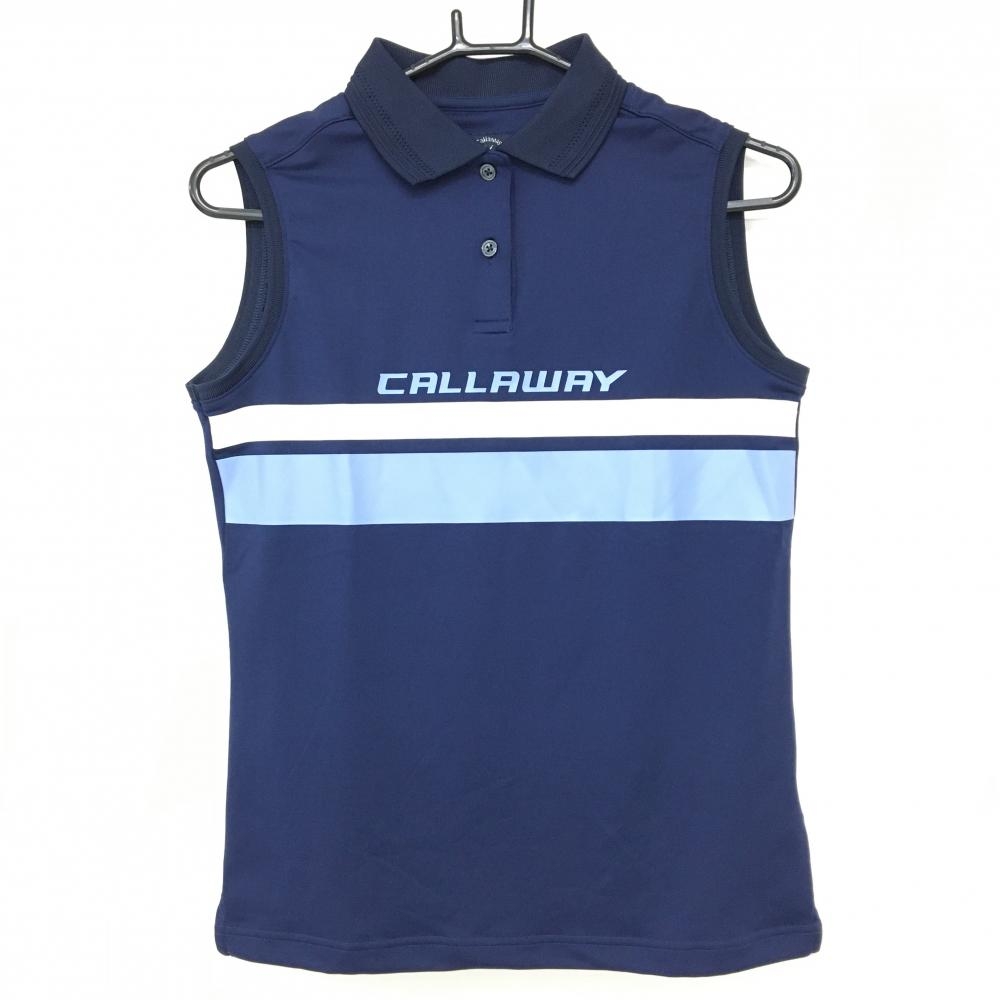 【超美品】キャロウェイ ノースリーブポロシャツ ネイビー×ライトブルー 胸元ライン  レディース M ゴルフウェア Callaway