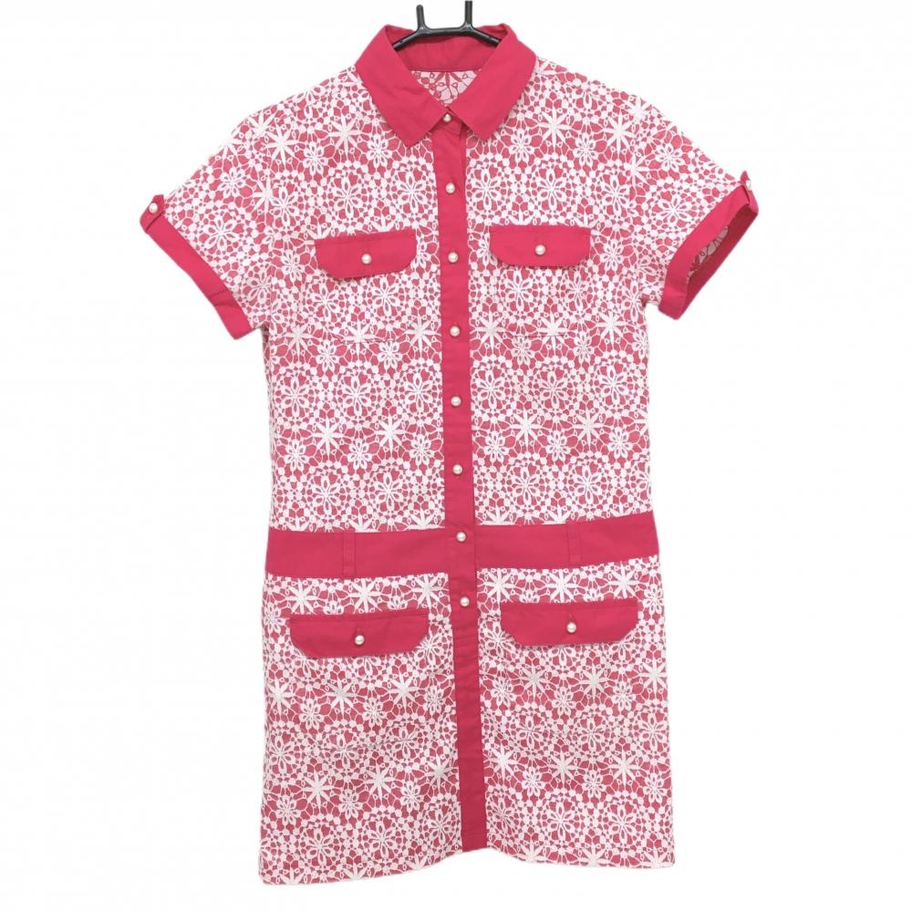 キャロウェイ 半袖ポロワンピース ピンク系×白 レース  レディース M ゴルフウェア Callaway