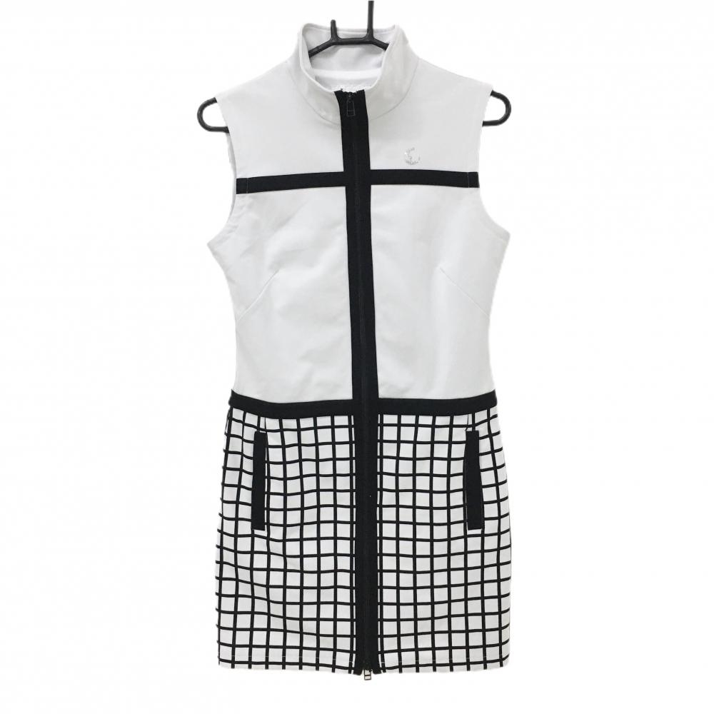 【超美品】キャロウェイ ノースリーブワンピース 白×黒 スカート部格子柄 裏地付き  レディース M ゴルフウェア Callaway