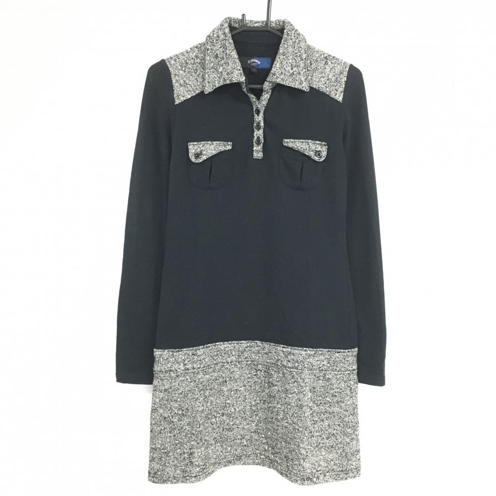 キャロウェイ 切替ワンピース 黒×アイボリー 一部ツイード ストレッチ レディース M ゴルフウェア Callaway