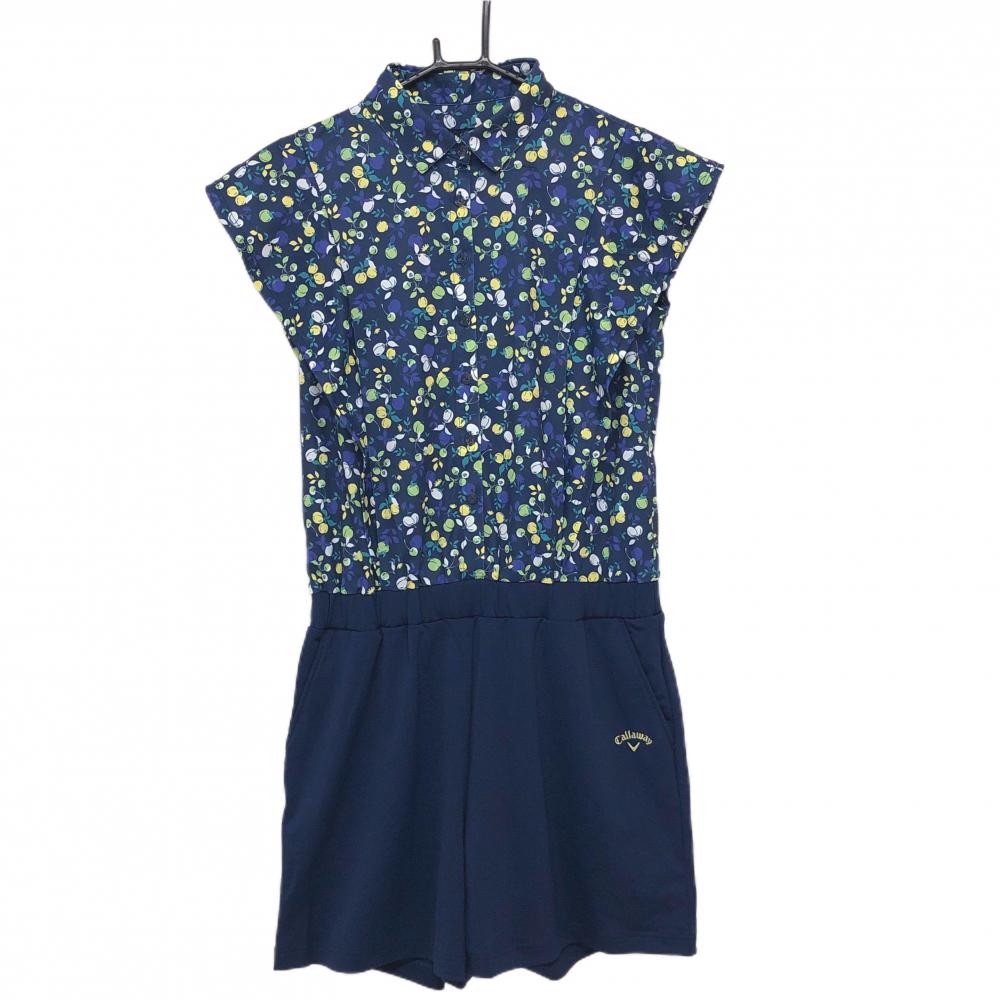 【新品】キャロウェイ オールインワン ネイビー×イエロー 上部フルーツ柄 吸汗速乾 UPF15 レディース L ゴルフウェア Callaway