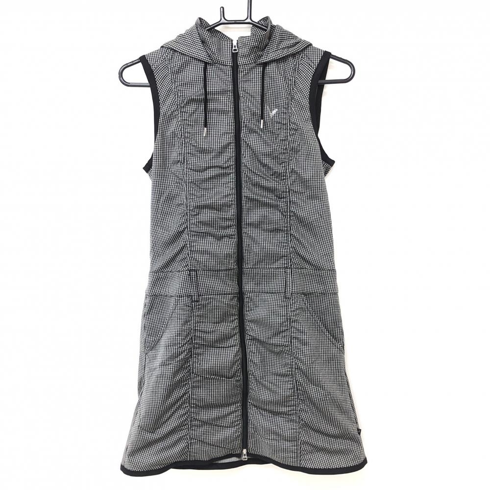 【超美品】キャロウェイ ノースリーブワンピース グレー×黒 千鳥格子 フード付 ラインストーン レディース S ゴルフウェア Callaway