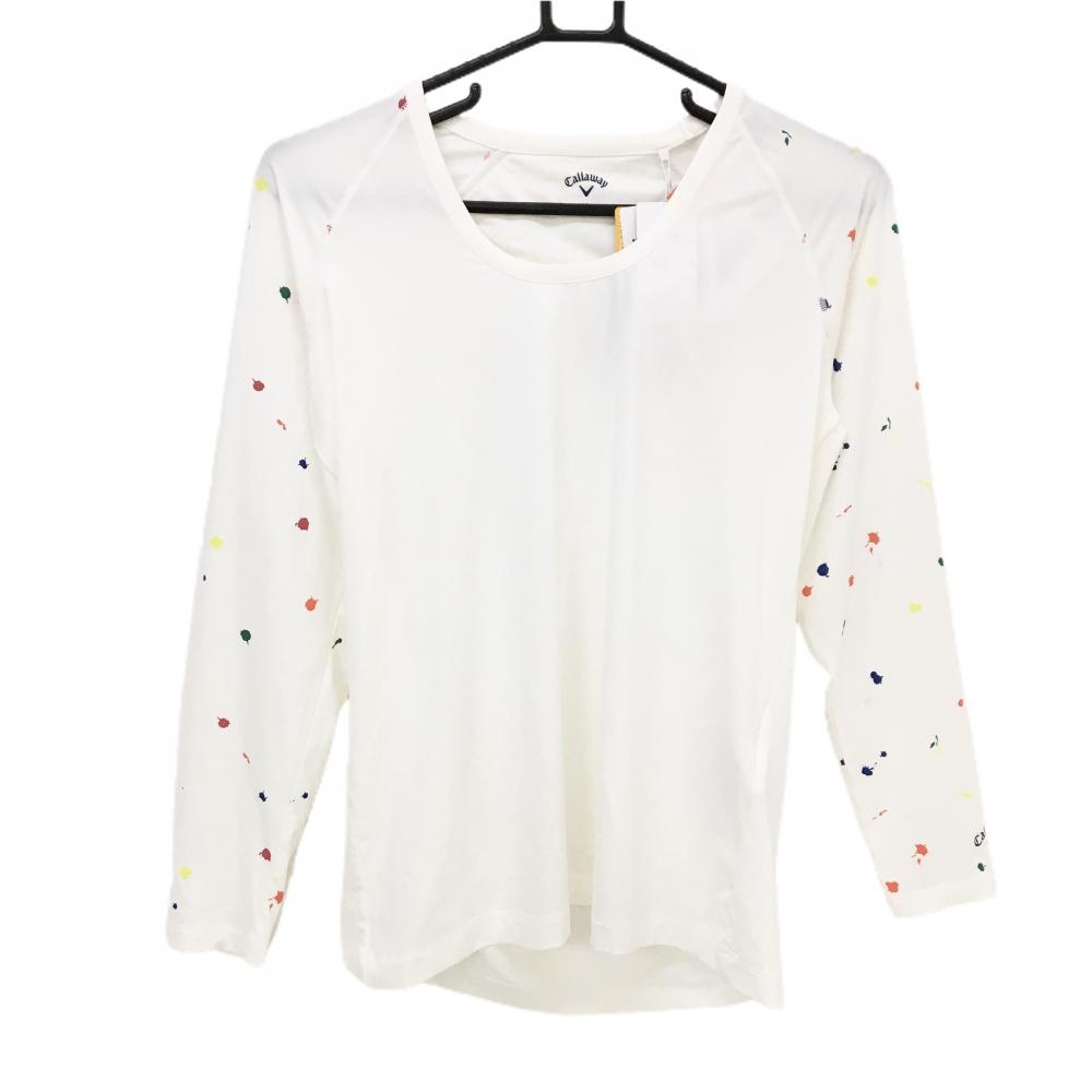 【新品】キャロウェイ インナーシャツ 白×マルチカラー 袖ペインティング柄 UPF50 吸水速乾  レディース LL ゴルフウェア Callaway